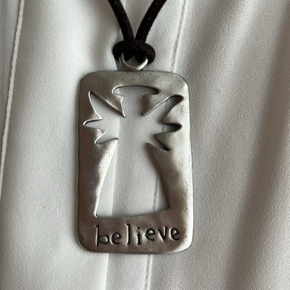 SEAGULL Pewter Angel Pendant Cord Statement Necklace - Picture 2 of 10